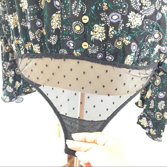 Free People She's Dainty Black Floral Print Long Sleeve Bodysuit - Picture 8 of 14